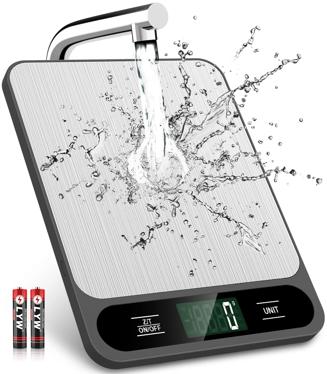 Food Scale, Digital Kitchen Scale, 10kg/22lb, Grams and Ounces Weighing, for Baking, Cooking, Coffee, Shipping, 6 Units with Net Weight Function, Easy to Clean Stainless Steel
