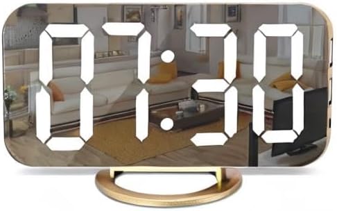 Digital Alarm Clock, Large Screen Desk and Mirror Clock, with Dual USB Charger Ports, 3 Brightness Levels, 12/24 Hours, Modern Electronic Clock for Bedroom, Home, Living Room, Office - Gold