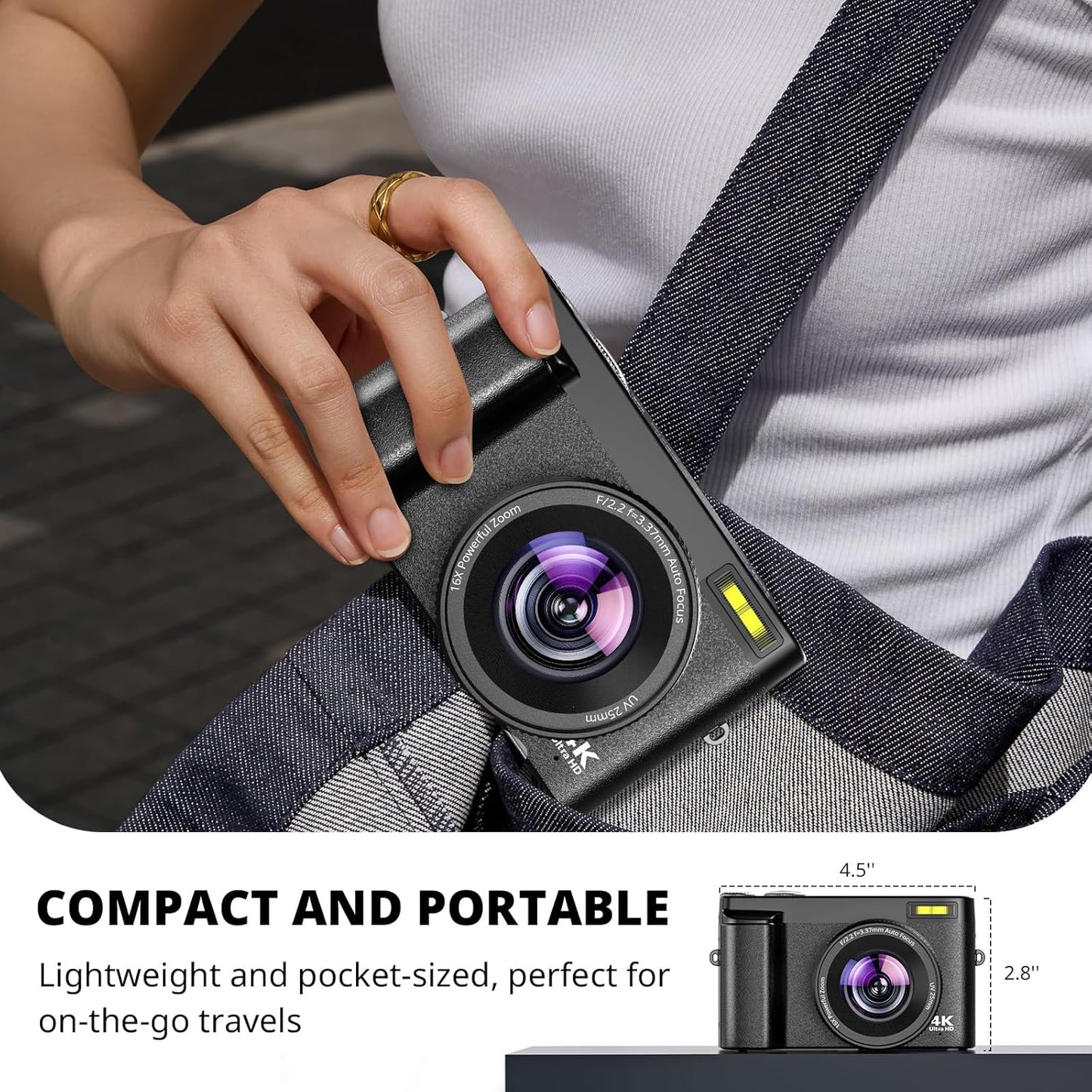 Digital Camera with Auto Focus, 2024 Newest 48MP HD Video Camera for YouTube with SD Card, 2 Batteries, 3 Inch Foldable 180° Screen, Mini Travel Camera for Teens with 16X Zoom, Anti-Shake, Black