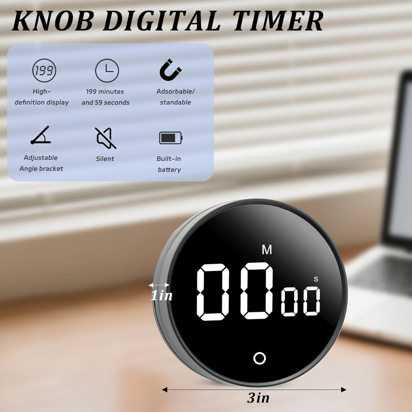 Digital Kitchen Timer - Magnetic 199-Minute Countdown Countup Timer with Large LED Display,Volume Adjustable, Visual timers for Cooking,Gym,Meeting,Classroom,Study,Work,Outdoor Activities,Black