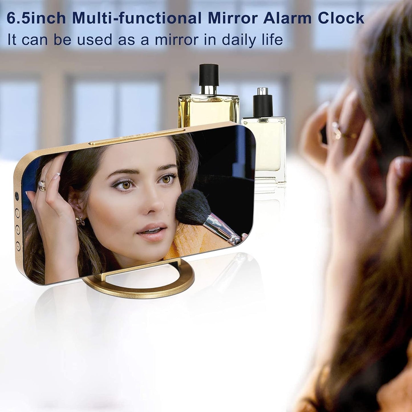 Digital Alarm Clock, Large Screen Desk and Mirror Clock, with Dual USB Charger Ports, 3 Brightness Levels, 12/24 Hours, Modern Electronic Clock for Bedroom, Home, Living Room, Office - Gold