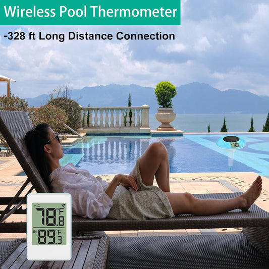 Wireless Pool Thermometer, Digital Thermometer Digital Temperature Gauge with Rope for Swimming Pools, High Accuracy