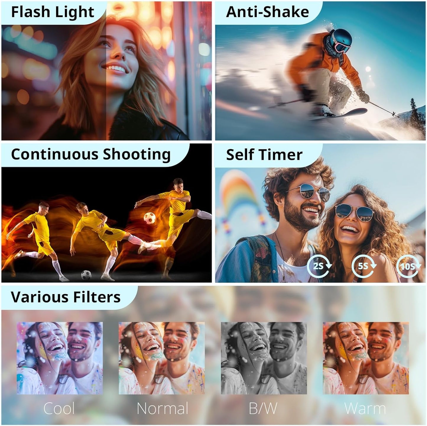 Digital Camera with Auto Focus, 2024 Newest 48MP HD Video Camera for YouTube with SD Card, 2 Batteries, 3 Inch Foldable 180° Screen, Mini Travel Camera for Teens with 16X Zoom, Anti-Shake, Black
